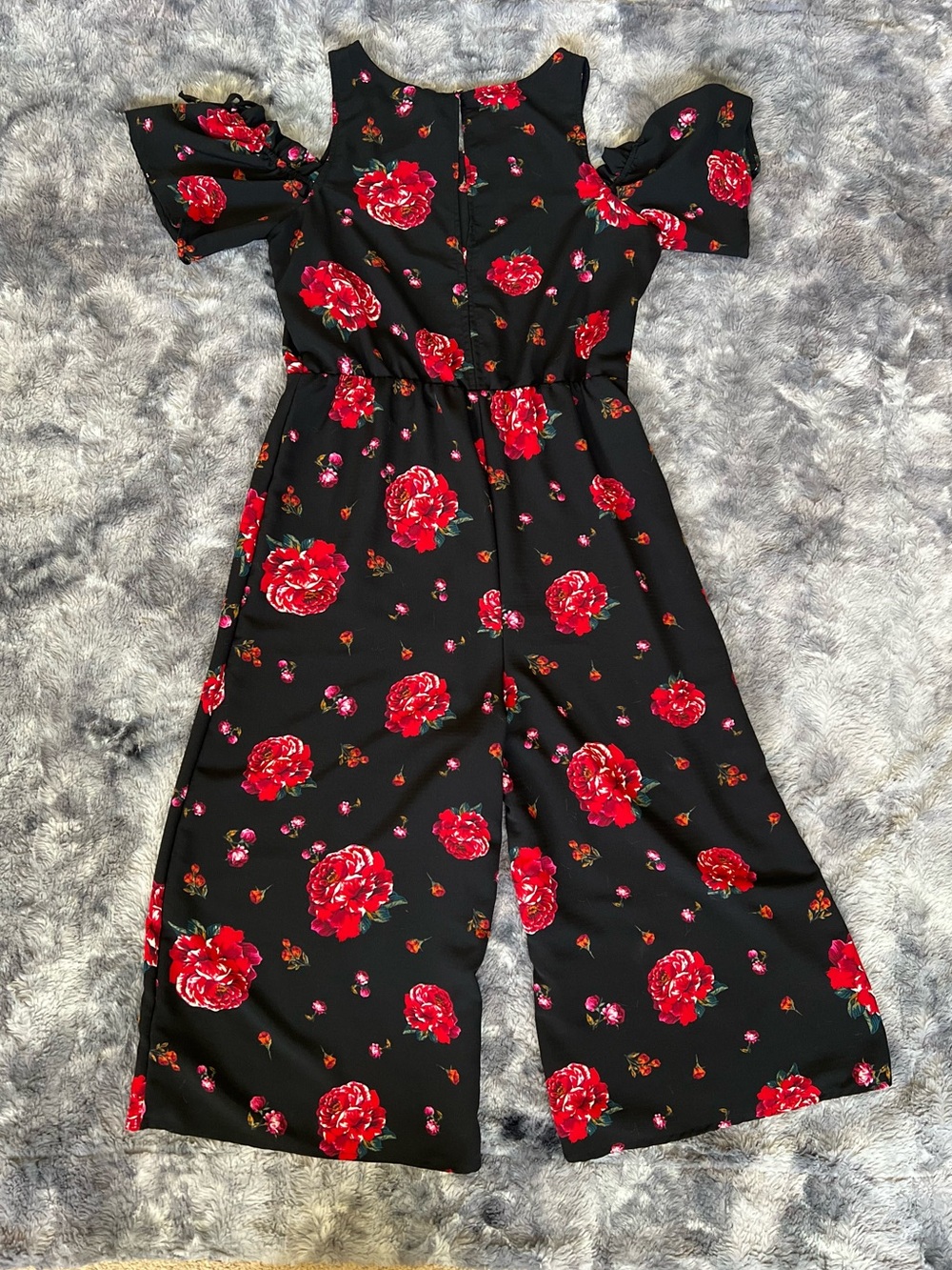 Xhilaration Black Floral Cold-Shoulder Jumpsuit with Red Rose Print - Picture 2 of 4